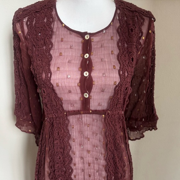 Sundance Boho Gold Flecked Sheer Over Dress - Picture 2 of 13